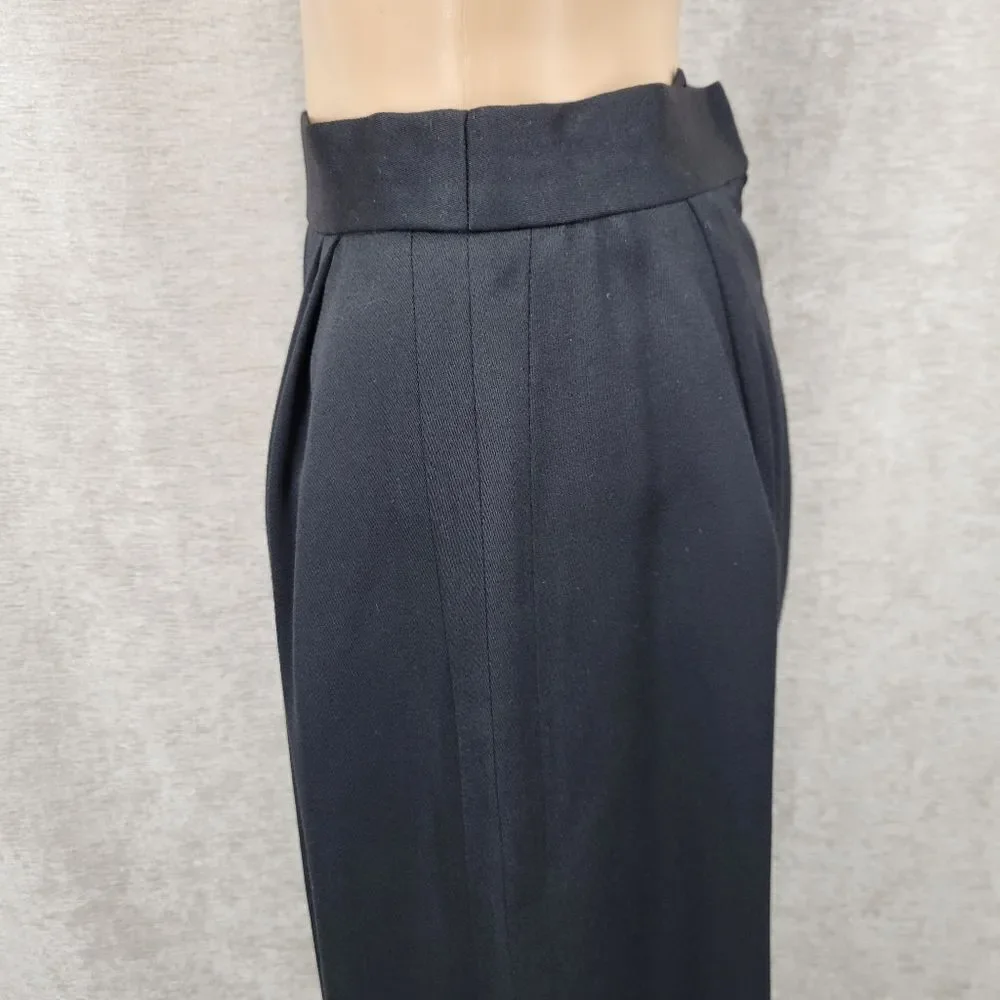 Louis Feraud Vintage Wool Pleated Black Midi Skirt